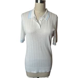 G/Fore White Blur Ribbed Golf Polo Short Sleeve Shirt Top Women's Size L NWT